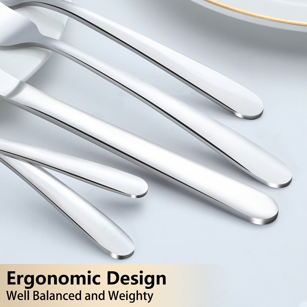 Stainless Steel Silverware Set 60 or 90 Piece with Gift Box ¨C Service for 12 or 18, Includes Steak Knives, Salad Forks & Dessert Spoons, Dishwasher Safe Cutlery for Home, Wedding & Outdoor