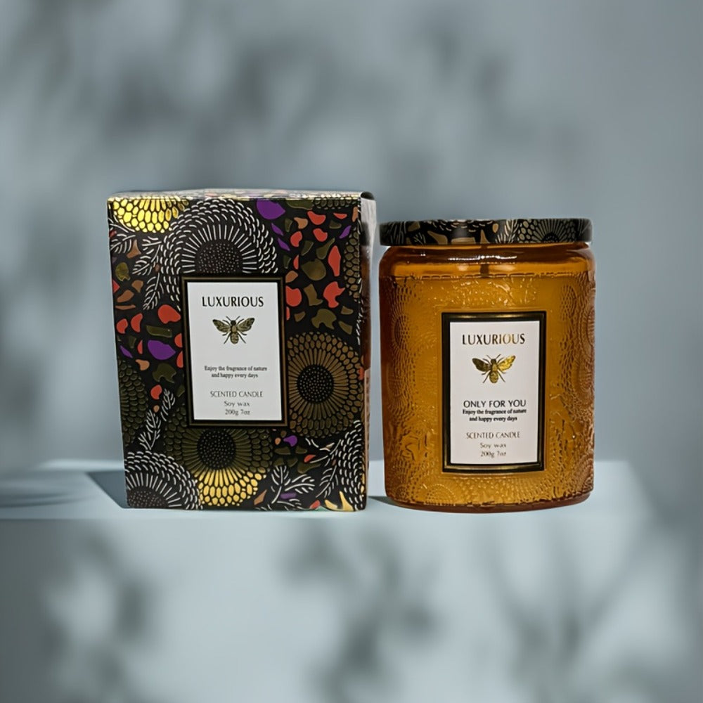 Scented Candle in Relief Glass Cup ¨C Aromatherapy Home Fragrance with Crystal Embellishment, Single Wick, Multiple Scents ¨C Jasmine, Tuberose, Amber, Sage & More