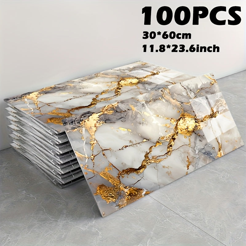 Peel and Stick Marble Tile Stickers ¨C Self Adhesive Foam Wall Tiles for Bathroom Kitchen Office Bohemian Home Decor (50/100pcs, White/Gray/Black/Blue Gold)