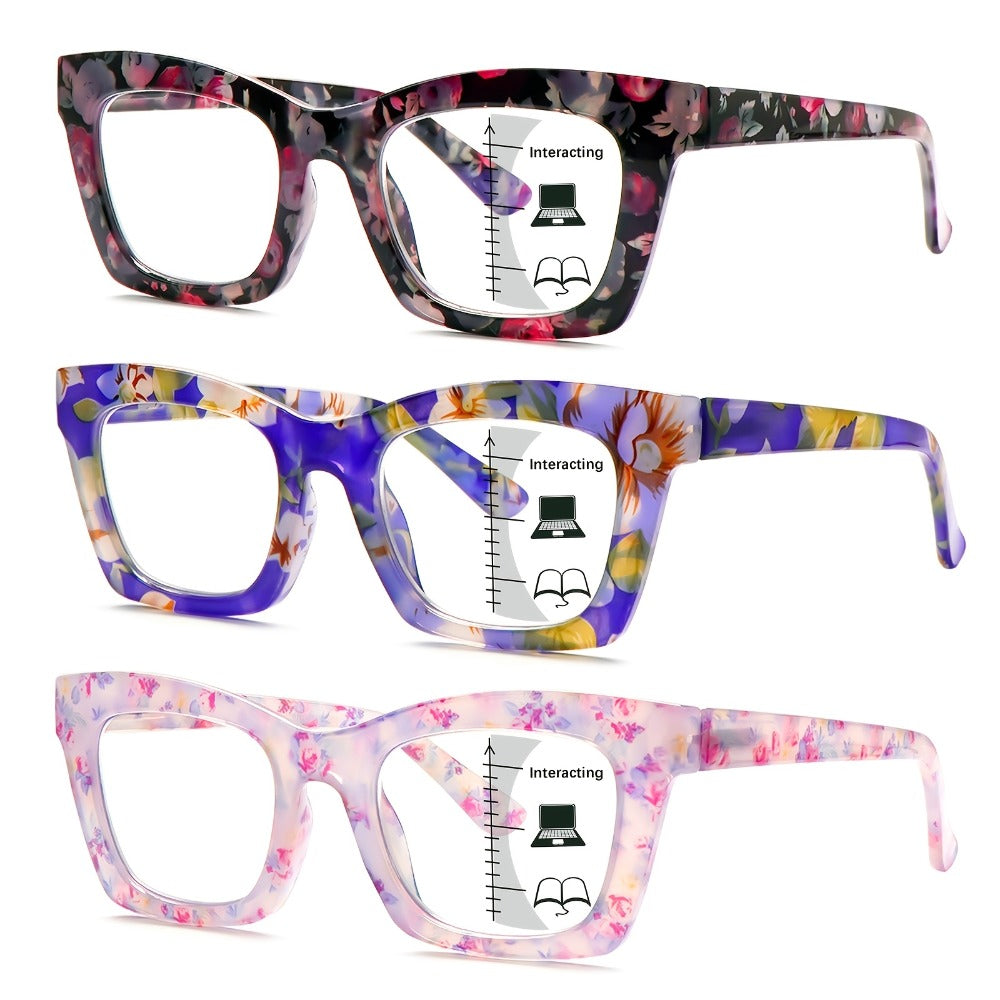 Blue Light Blocking Reading Glasses 3 Pack - Anti Blue Light Computer Readers for Women and Men, Square Spring Hinge Frames with Eyeglass Cloths and Bags, Multiple Magnifications
