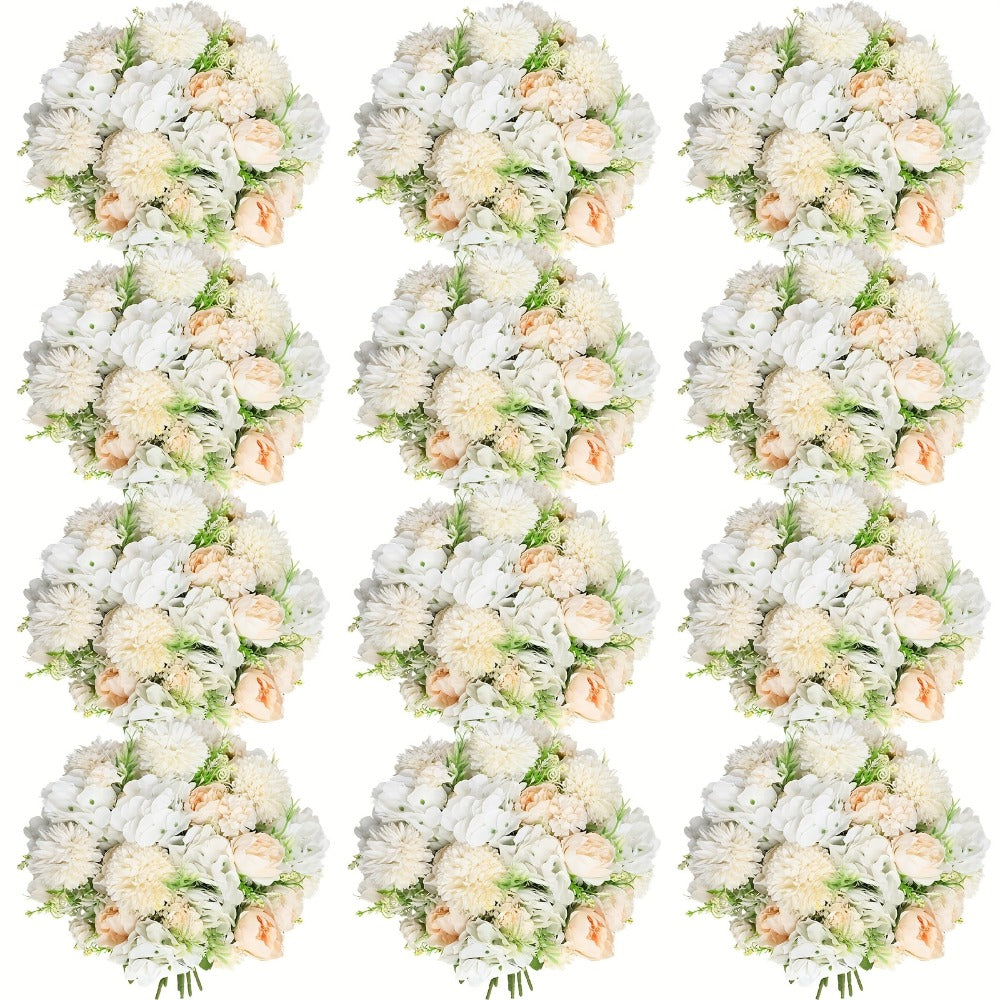Artificial Peony Flowers 12 Bundles - Faux Peony & Hydrangea Bouquet for Wedding Centerpiece, Table Floral Arrangement, Vase Decor, Home & Holiday Decoration (Blue White, Pink, Purple, White, Green)