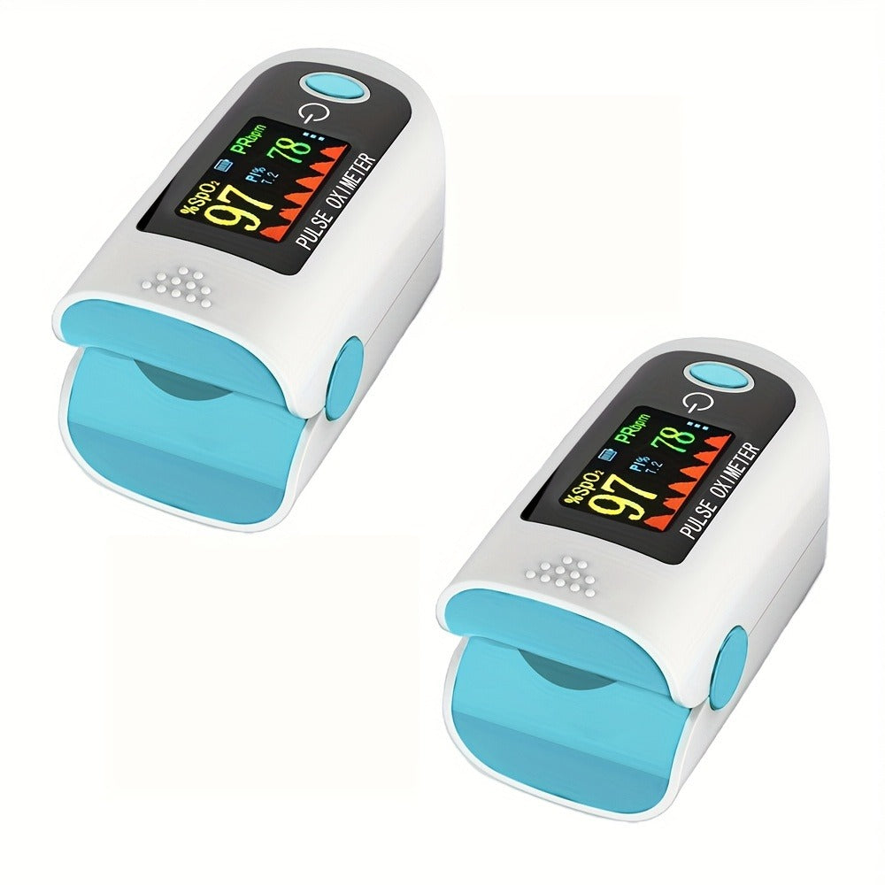 Fingertip Pulse Oximeter 2-Pack, Digital Blood Oxygen Saturation Monitor with SpO2 Heart Rate & Perfusion Index Display, Battery-Powered Portable Finger Oximeter for Home Use & Sports, Black or Blue