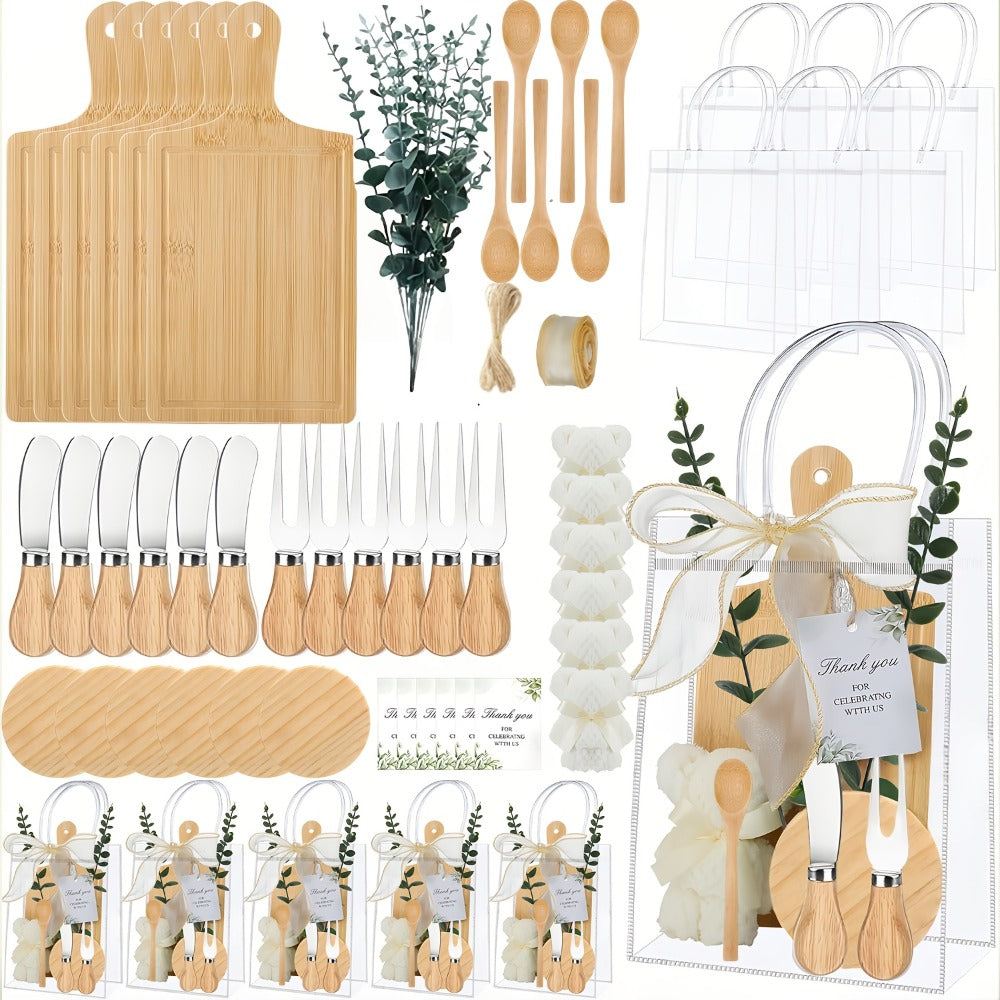 Pizza Board Gift Set with Knives Spoons Gift Bag and Kitchen Towel - Charcuterie Cheese Board Set for Bridal Shower Party Favor, Christmas Holiday Gift for Her Him, Wedding Shower Game Prize