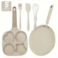 Non-Stick Cookware Set 5-Piece Beige ¨C Pumice Stone Coating Egg Frying Pan Pancake Skillet with Kitchen Utensils | Aluminum Induction Compatible Home Cooking Set for Eggs Pancakes & Breakfast