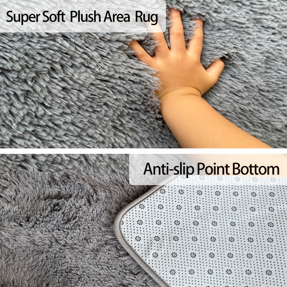 Fluffy Area Rug 4x6 - Soft High Pile Shaggy Carpet Non-Slip Indoor Floor Mat for Bedroom Living Room Dining Room, Blue & Tie Dye Rainbow Purple