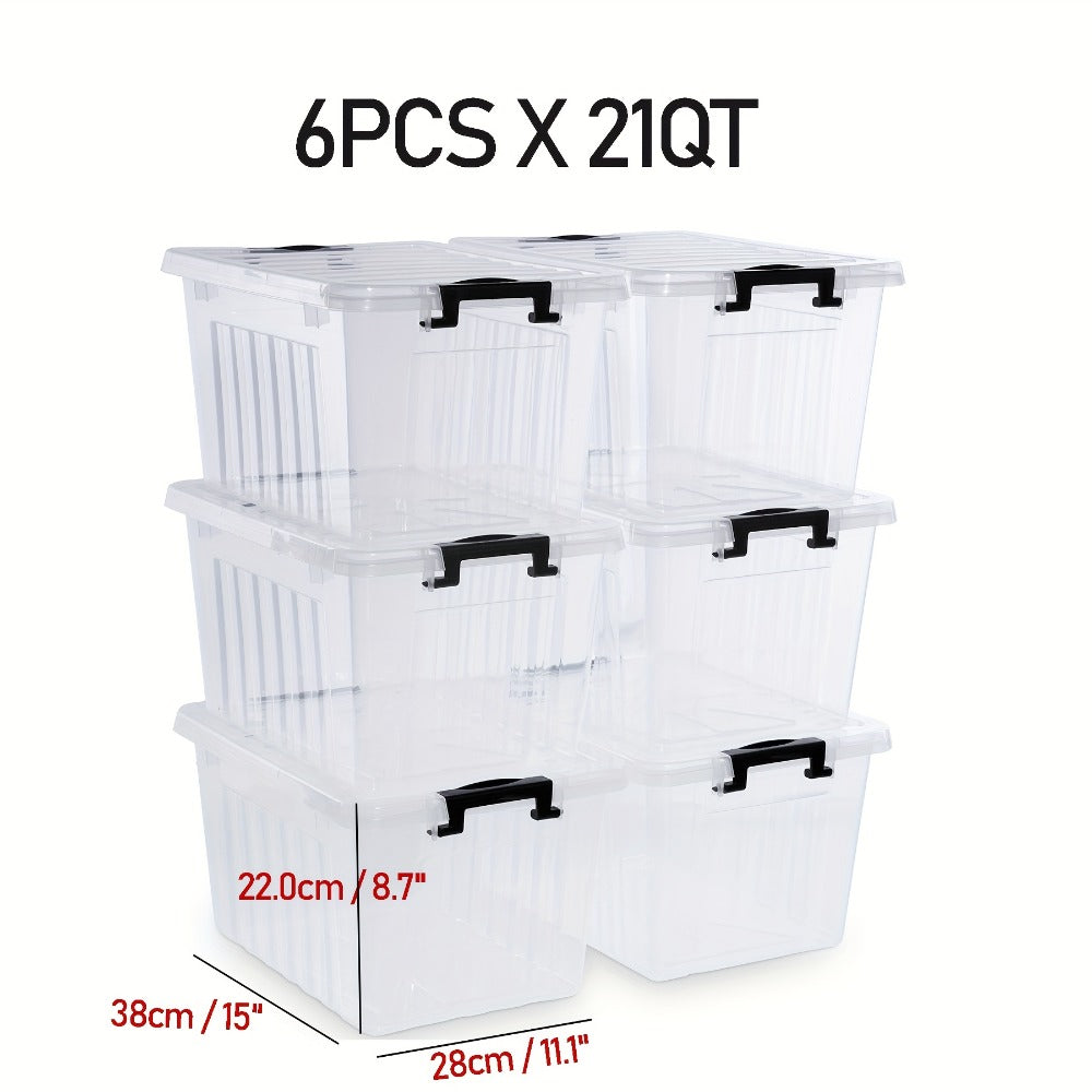 Clear Plastic Storage Bins with Lids 6 Pack Stackable Storage Containers with Snap-Tight Locks for Home, Office, Garage & Basement ¨C 17QT or 21QT, BPA-Free
