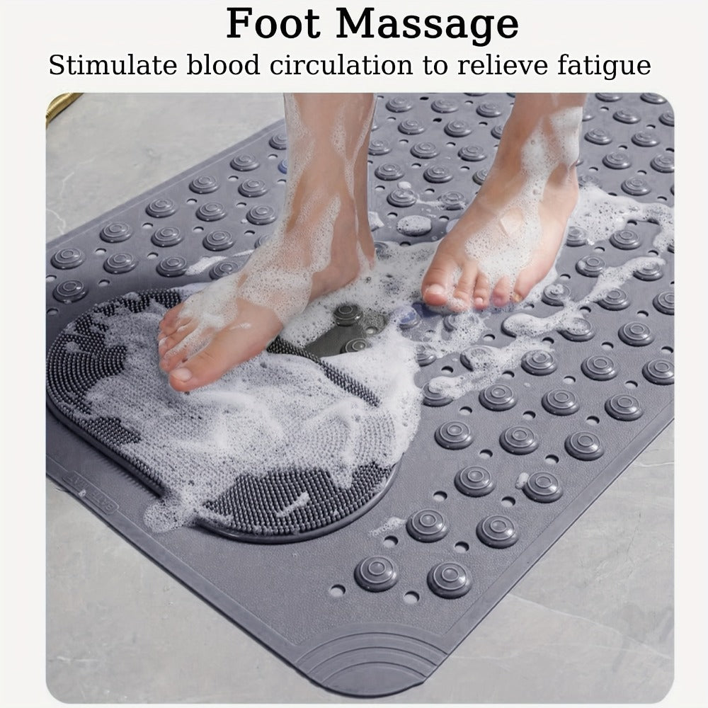 Non-Slip Bath Tub Shower Mat 27x14 Inch with Suction Cups & Drain Holes | Foot Massage Textured | Machine Washable Bathroom Safety Mat