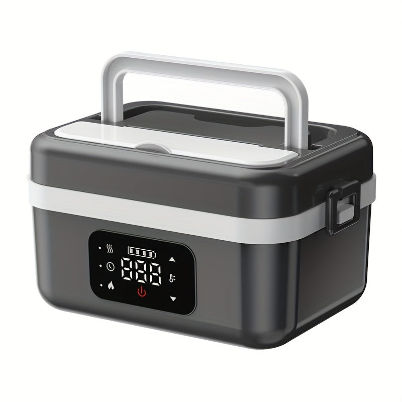 Wireless Heated Lunch Box 8000mAh Battery Powered - 60W Electric Food Warmer 1L Stainless Steel with Smart Timer 8 Settings and Power Bank Function, Portable Lunch Heater for Office Car Truck and Travel, BPA-Free with Fork Spoon and Insulated Bag