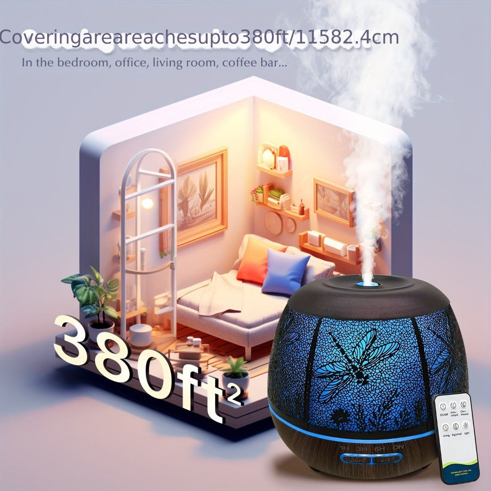 Essential Oil Diffuser 400ml Large Capacity Metal Aromatherapy Diffuser with Remote Control 7 Color LED Light Humidifier for Bedroom Home Decor Gift Owl Skull Dragonfly Design