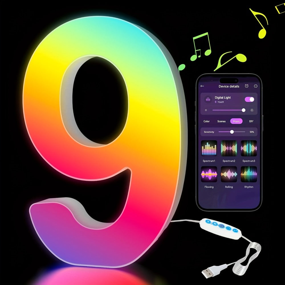 LED Letter Lights Music Sync - Colorful Flashing Marquee Alphabet Lights for Room Decor, Party, Bedroom, Festival & Camping, Numbers 0-9 & A-Z & Symbols Available, Night Light Wall Decoration