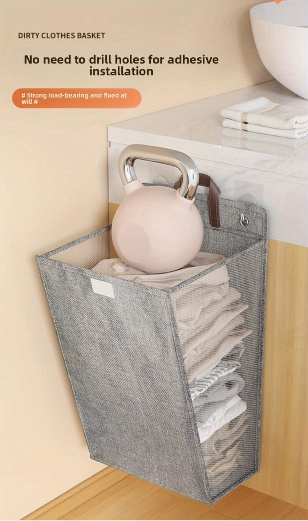 Wall Mounted Laundry Hamper Foldable Oxford Cloth with Lid | Space Saving Clothes Storage Basket for Bedroom Bathroom Living Room | Large 22x15 Inch Multi-Purpose Organizer Gray