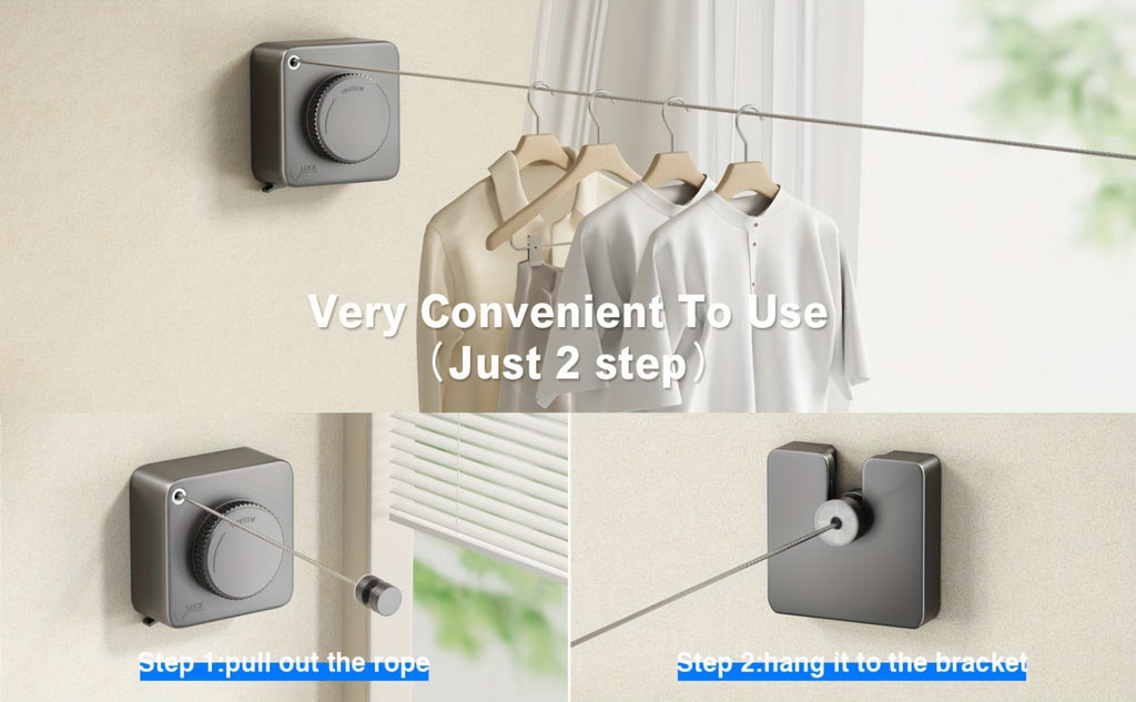 Retractable Clothesline Wall Mounted Stainless Steel Non-Sagging Indoor Outdoor Laundry Drying Line 15.1 Ft Heavy Duty