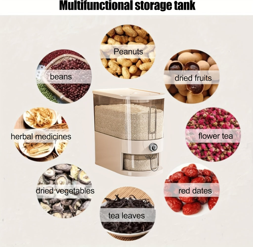 Rice Storage Container Airtight Sealed Moisture-Proof Insect-Proof Food Grade PET Grain Bin with Measuring Cup Flip-Top Lid 11lbs 22lbs White Transparent