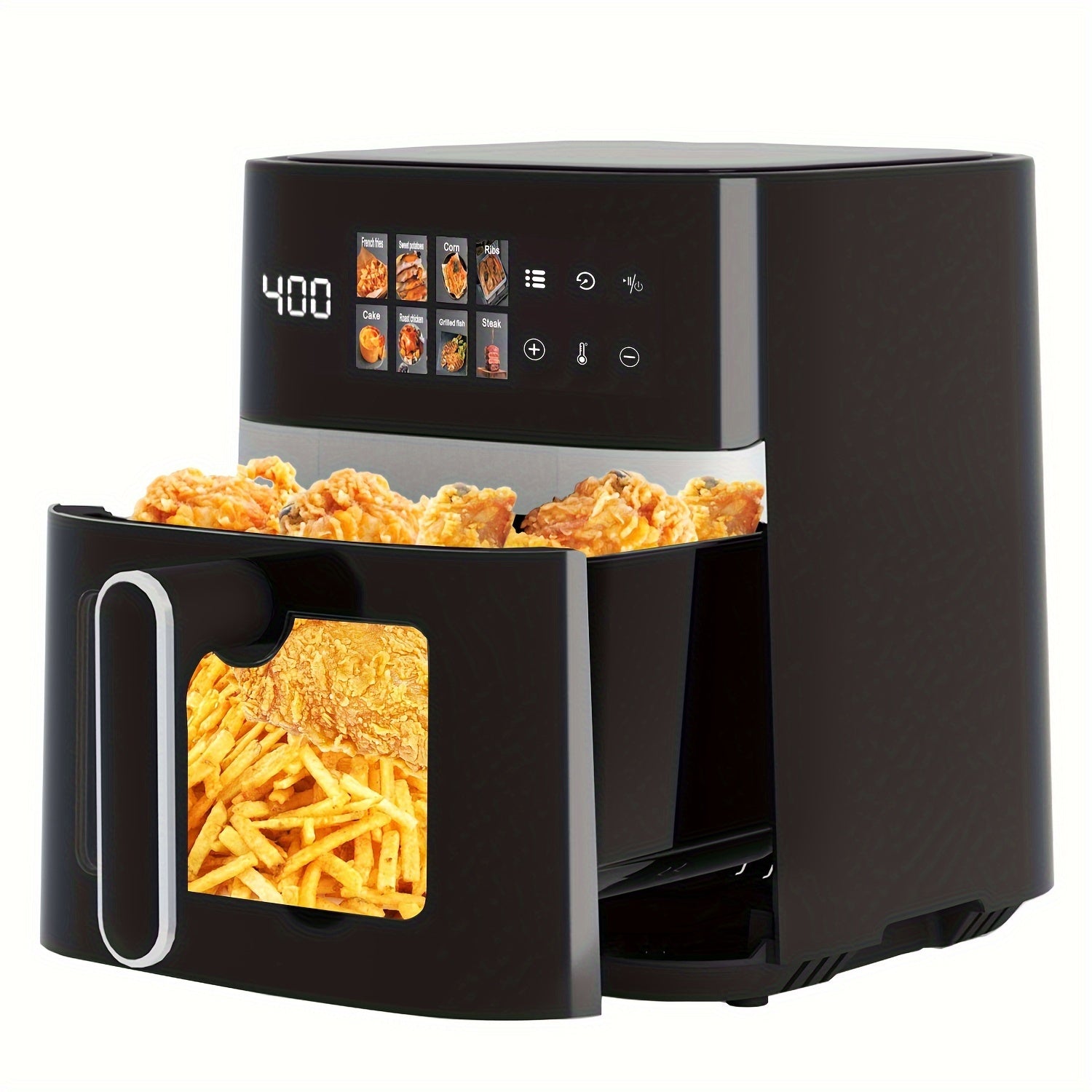 Air Fryer 6QT Multi Function LED Digital Touchscreen Visible Window Oil Free Non-Stick Basket Warm Broil Toast Bake Air Fry Easy Clean Countertop Healthy Cooking Black