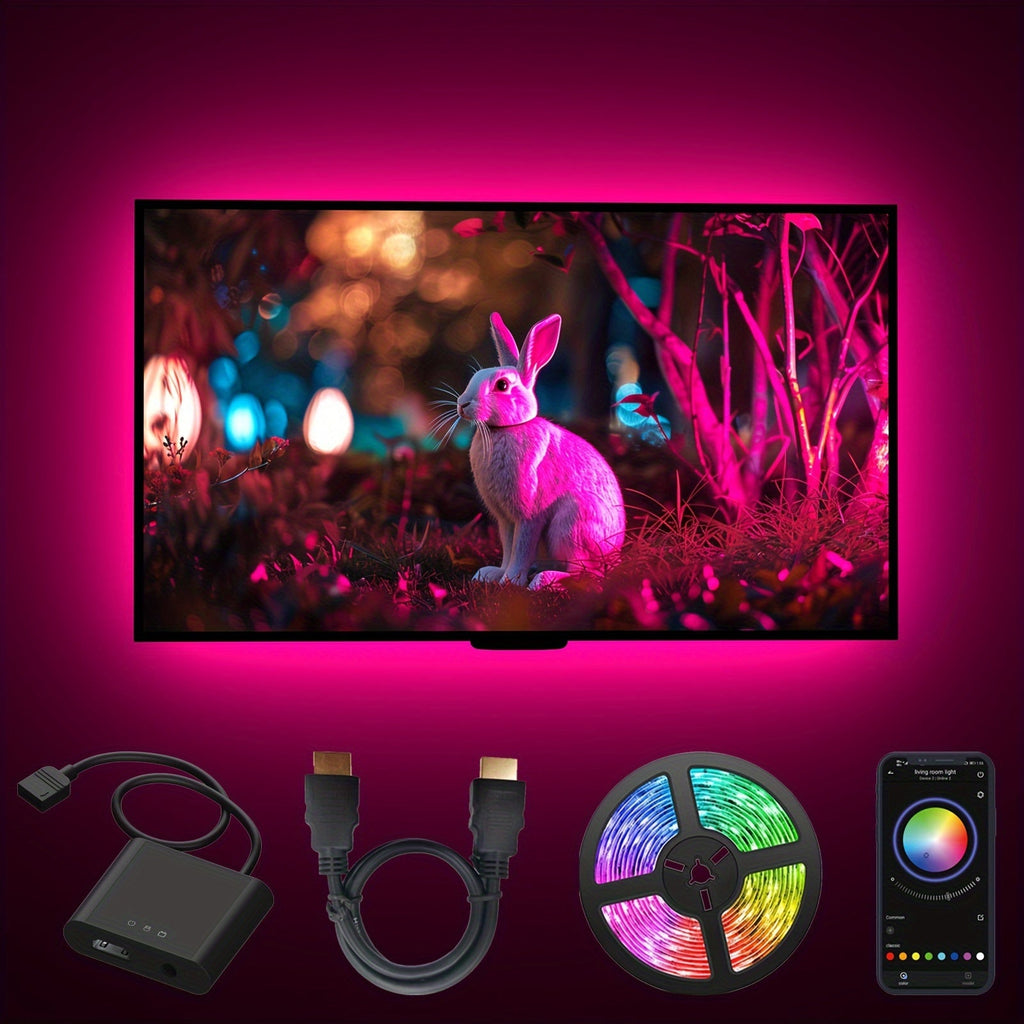 TV LED Backlight Screen Sync - App Controlled, Follows Audio Rhythm, Supports 4K30, 16.4ft for 32-80 Inch Indoor TV, Color Changes with Screen Content, Immersive Viewing Experience