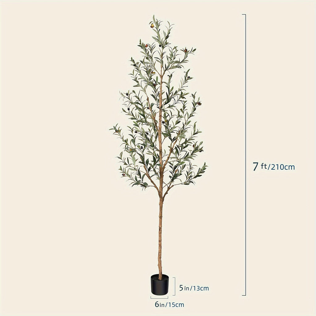 Artificial Olive Tree Potted Faux Plant Real Wood Trunk Lifelike Fruits Indoor Outdoor Home Office Decor Fake Silk Tree Multiple Sizes Available 4ft 5ft 6ft 7ft