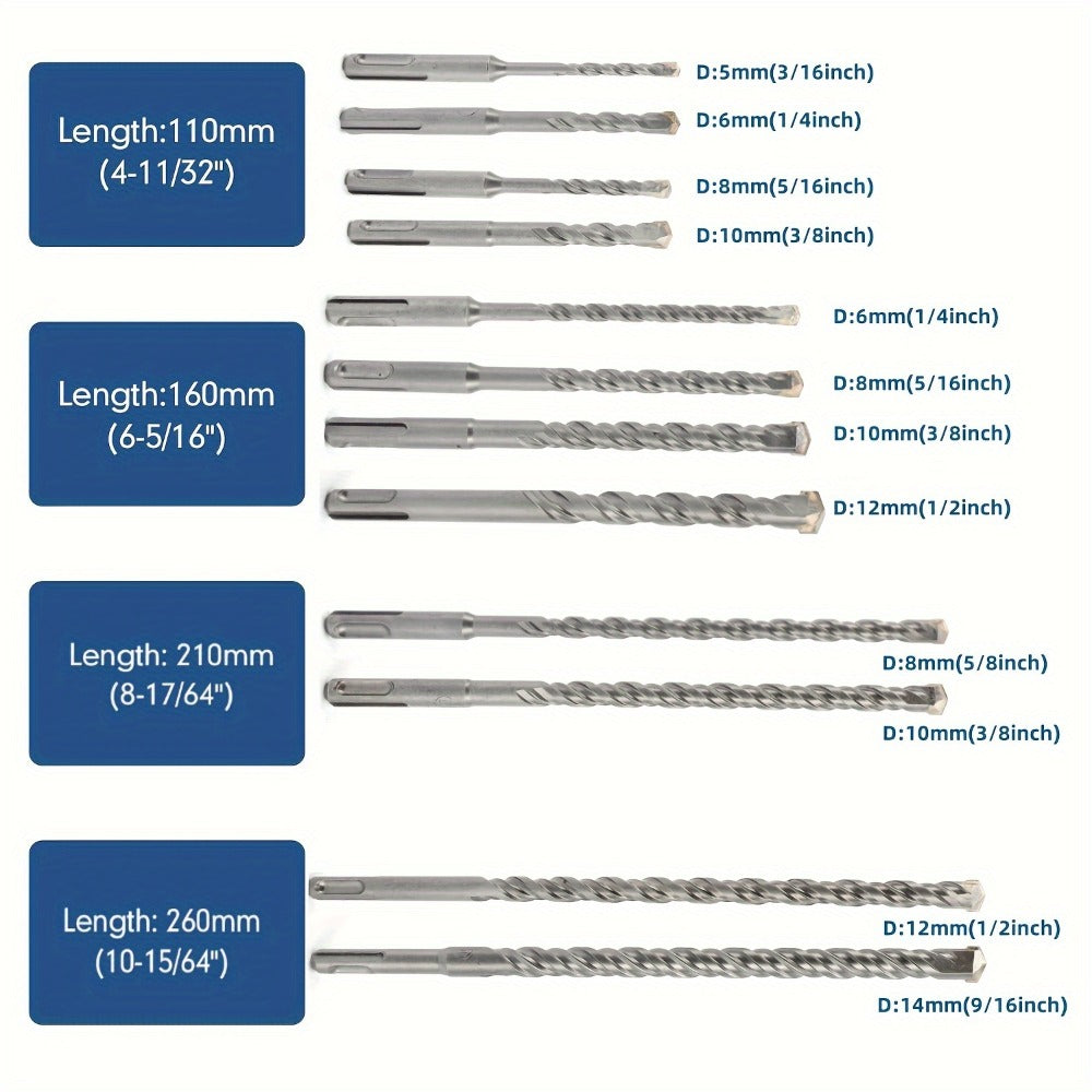 17PCS SDS Plus Hammer Drill Bits and Chisel Set Carbide-Tipped Masonry Drill Bits for Concrete Stone Brick with Portable Storage Case Professional Rotary Hammer Bit Kit