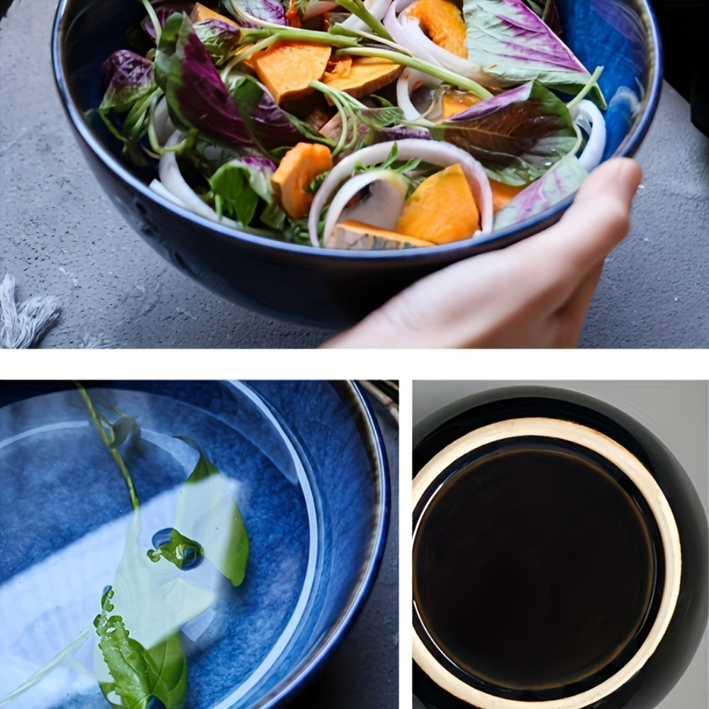 Extra Large Ceramic Bowls Set of 2 ¨C 81oz Deep Blue Salad Bowl, Ramen Noodle Soup Bowl, Stylish Durable Dinnerware for Home Kitchen, Restaurant & Holiday Gift