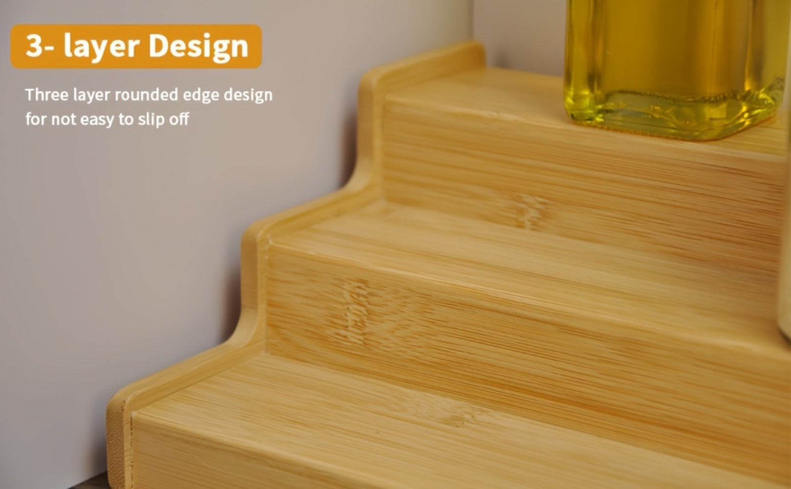 Bamboo Spice Rack Expandable 3-Tier Ladder Rack for Kitchen Cabinet Countertop Storage Organizer Pantry Shelf Display Stand for Spices Jars Bottles