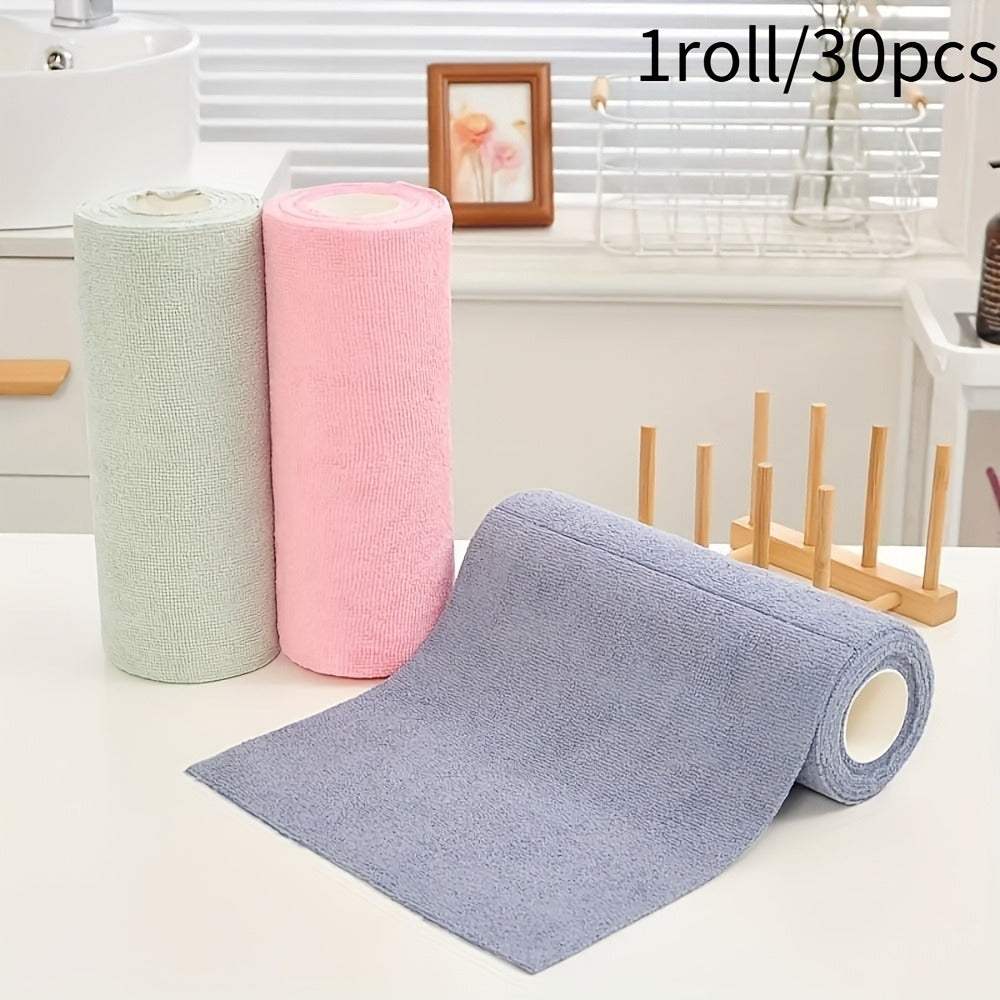 Reusable Microfiber Cleaning Towels 30-Pack, Kitchen Dish Cloth Roll, Absorbent Hand-Torn Disposable Napkins, Multi-Color Household Cleaning Cloths for Kitchen & Bath