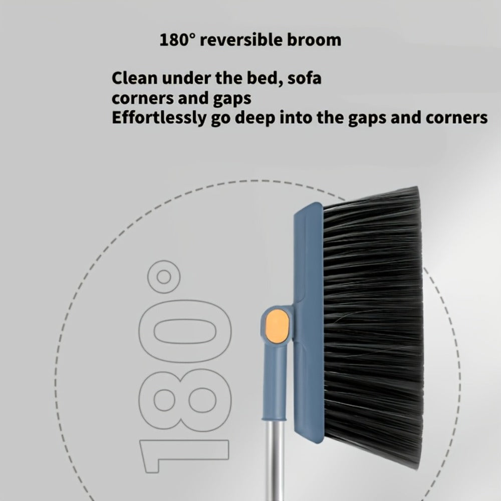 3-in-1 Magnetic Broom Dustpan and Garbage Bag Set Rotatable Foldable Soft Bristle Non-Stick Pet Hair Broom for Hard Floors Space Saving Living Room Bedroom Bathroom Outdoor White Orange