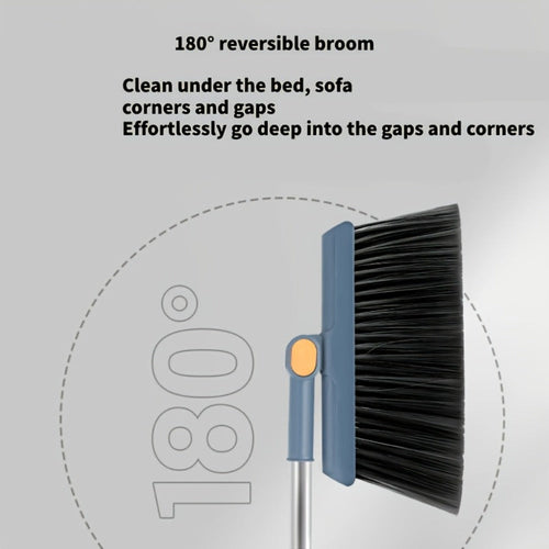 3-in-1 Magnetic Broom Dustpan and Garbage Bag Set Rotatable Foldable Soft Bristle Non-Stick Pet Hair Broom for Hard Floors Space Saving Living Room Bedroom Bathroom Outdoor White Orange