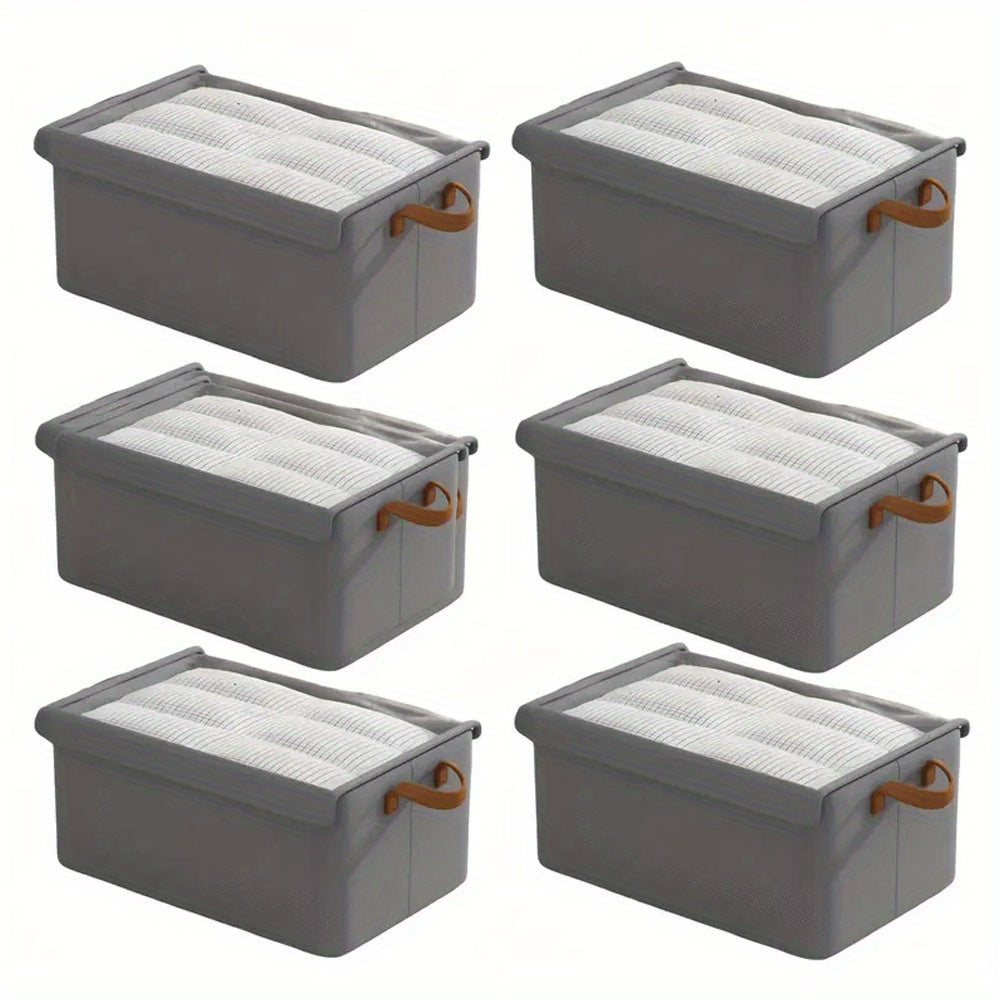 Foldable Clothes Storage Box with Transparent Lid 6-Pack, Stackable Wardrobe Organizer Bins with Steel Frame & Handles, Collapsible Fabric Closet Storage Boxes for Clothing Blankets Sundries, Green Beige Gray