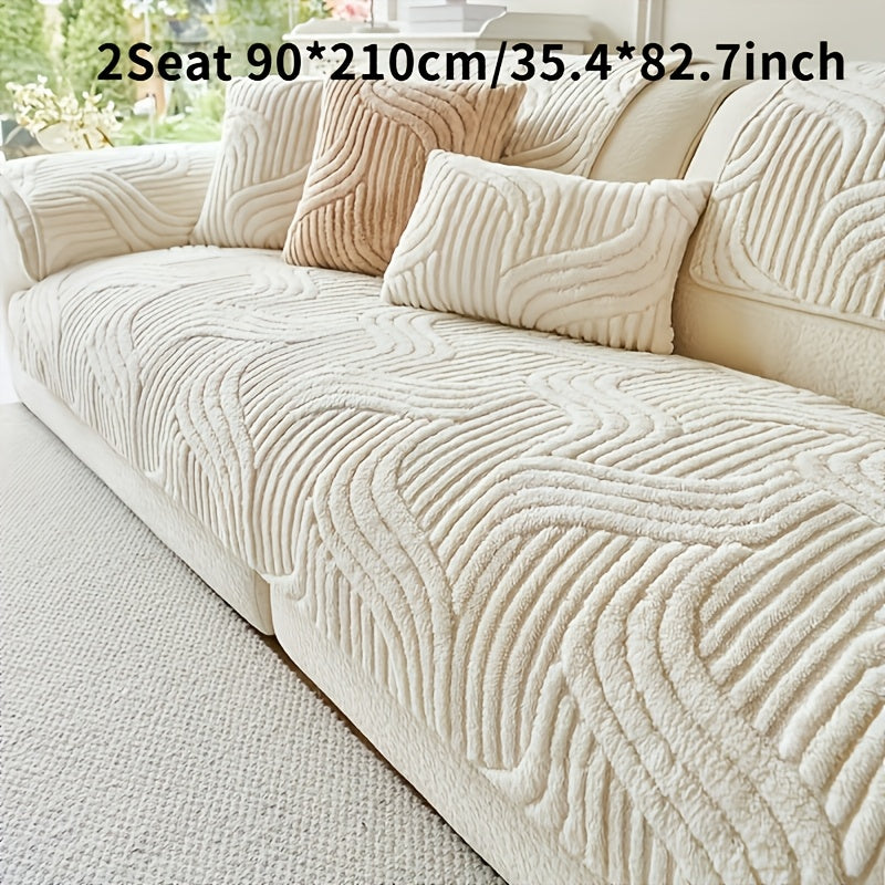 Sofa Cover Plush Shu Velveteen Non-Slip Couch Slipcover Breathable Pet-Proof Vintage Style for Living Room Bedroom Office 2 3 4 Seater