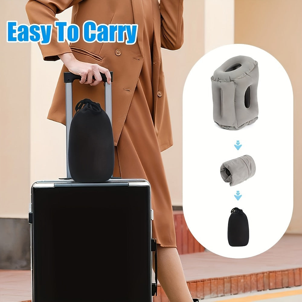 Inflatable Travel Neck Pillow Portable Air Cushion Soft Microfiber Cover Ergonomic Neck Support for Airplane Train Car Office Napping Compact Lightweight Travel Pillow Grey 15.17 Oz