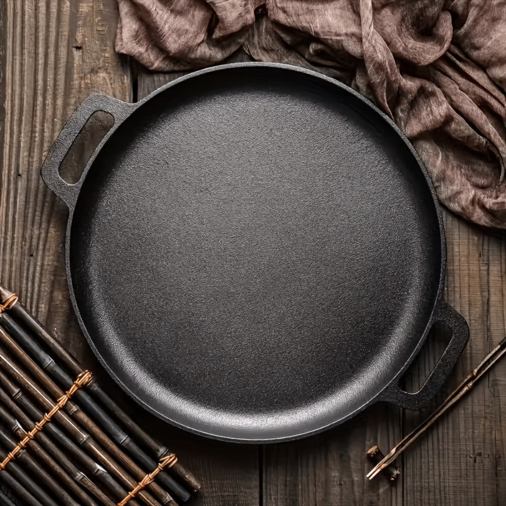 Cast Iron Skillet 11 Inch Pre-Seasoned Round Grill Pan with Dual Loop Handles ¨C Even Heating for Oven, Stovetop, Campfire & Grill | Heavy-Duty Kitchen Cookware for Pizza, Steak & More
