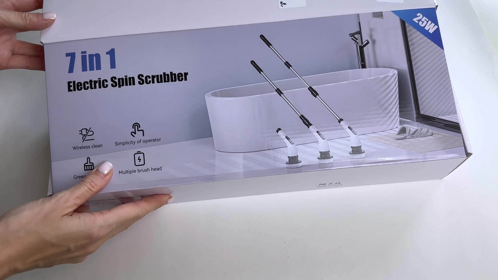 Electric Spin Scrubber with 7 Brush Heads & Adjustable Handle ¨C Dual-Speed Cordless Power Scrubber for Bathroom, Tub, Tile, Floor & Shower Cleaning