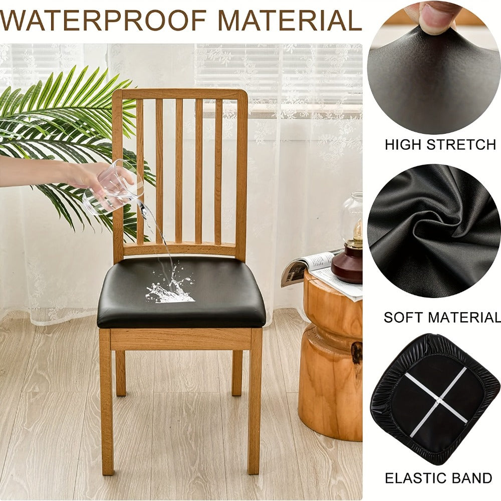 Waterproof PU Leather Dining Chair Cushion Covers Removable Stretch Seat Slipcovers for Dining Room Kitchen Hotel Set of 4 or 6