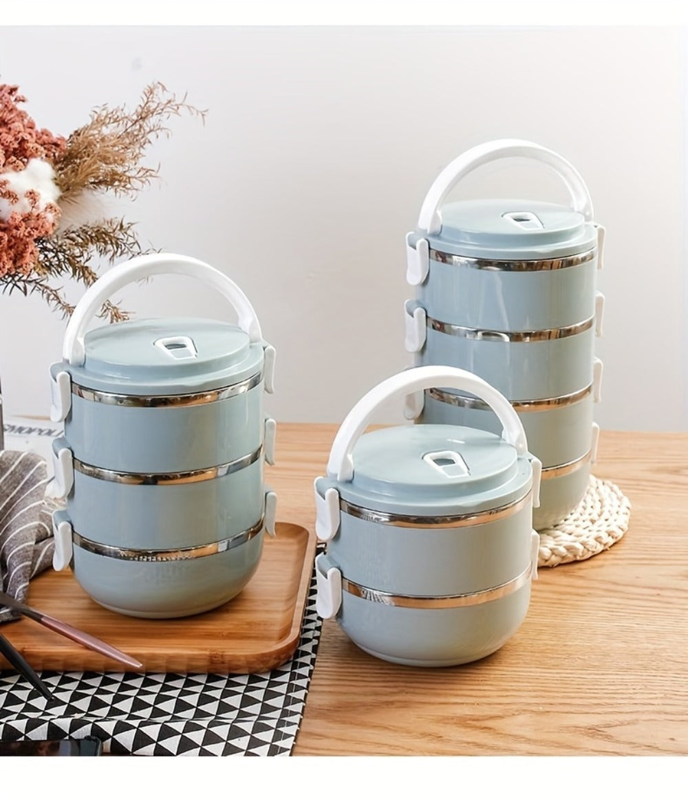 Stainless Steel Lunch Box Insulated Bento Box with Lid - Cylindrical Stackable Food Container for Office School Camping and Picnic, Dishwasher Safe Thermal Lunch Box Available in 2, 3 or 4 Layer for Adults and Kids