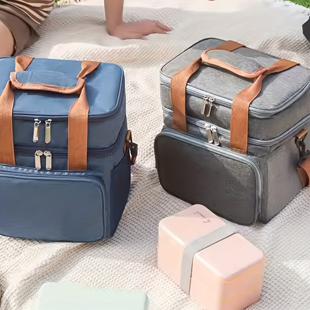 Insulated Lunch Bag with Shoulder Strap - Double Layer Leakproof Cooler Tote for Women Men Work Office School Picnic Beach Outdoor, Expandable Thermal Lunch Box Bag Keeps Food Cold or Hot, Lightweight Durable Design in Multiple Colors