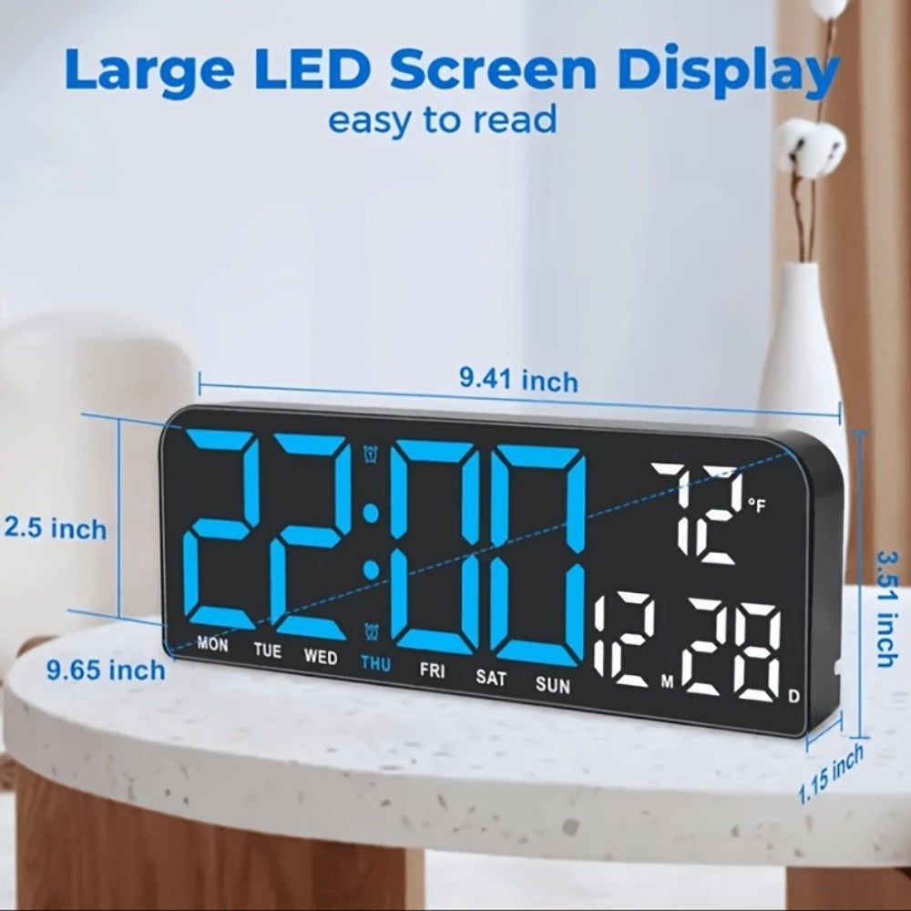 Large Digital LED Wall Clock Dual Alarm Clock with Temperature Date Display Brightness Adjustment 12/24H USB Powered for Living Room Bedroom Office Back to School Gift
