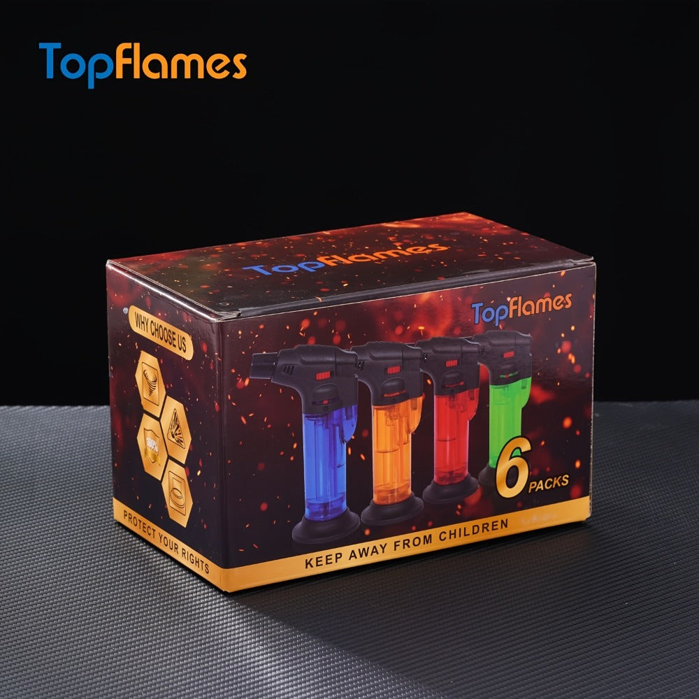 Butane Torch Lighter 6pcs Big Jet Flame Refillable & Adjustable Mini Blow Torch - Gift Box Set for Camping, Grill, BBQ, Culinary, Soldering & Welding | Butane Not Included