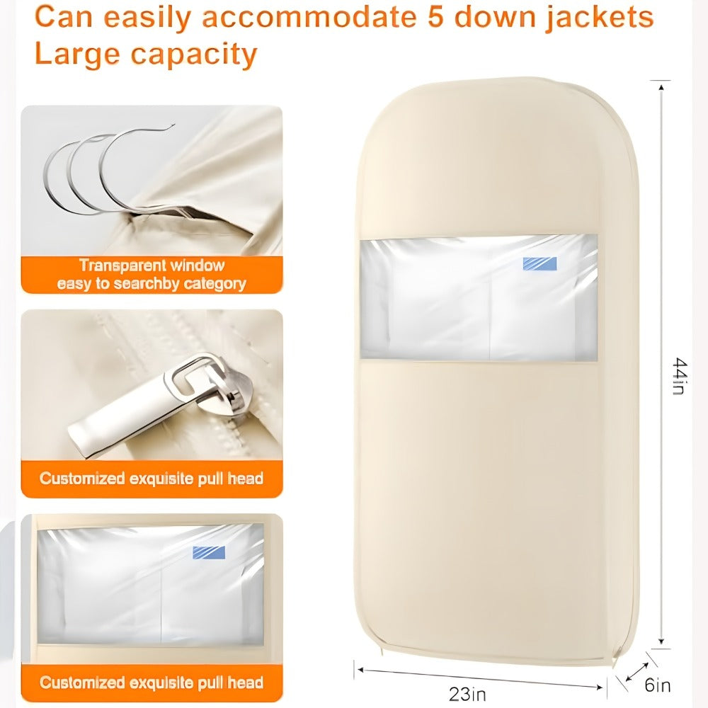 Hanging Garment Bag with Compression Zipper Space Saving Dustproof Clothes Storage Bag with Self Compression Zip Technology for Suits Dresses Coats Closet Wardrobe Organization Beige