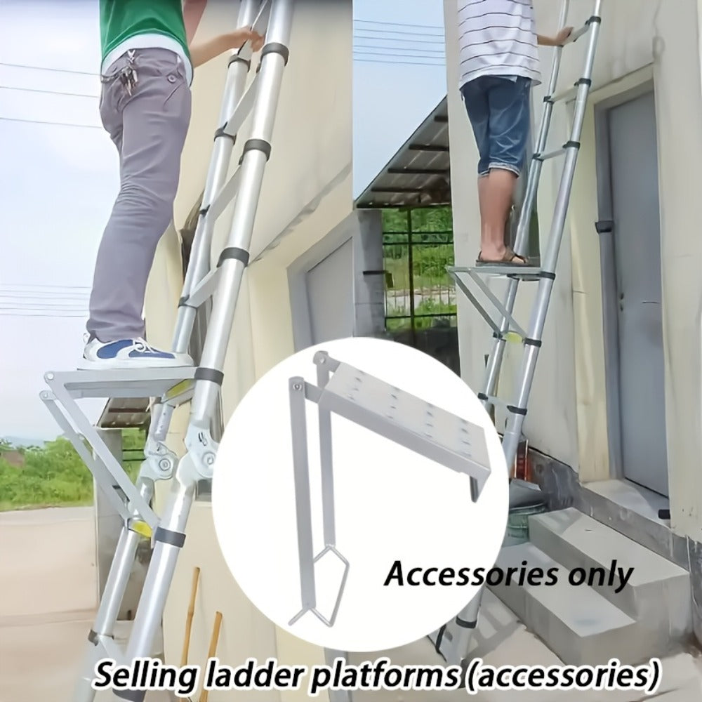 Ladder Platform Scaffold Board 400 lb Heavy Duty Non-Slip Work Tray Retractable Workstation Tool Tray Attachment for Extension Ladders Easy Install Silver