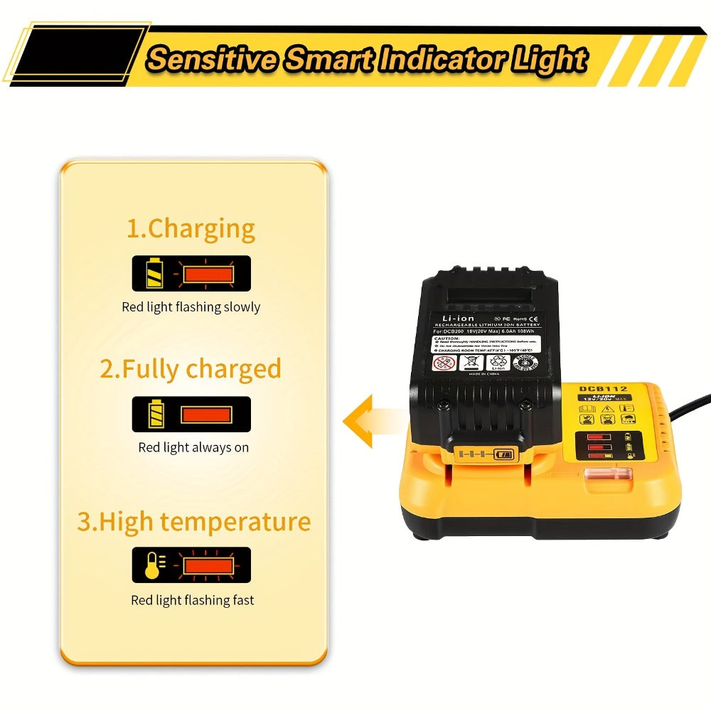 Battery Charger for DeWalt 12V 20V Max Rapid Charger Compatible with DCB120 DCB126 DCB200 DCB201 DCB208 DCB606 DCB609 DCB612 18V 20V Power Tool Battery Charger