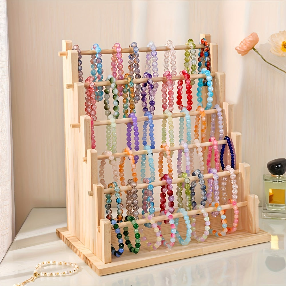 Jewelry Tower 6 Tier Wooden Stepped Jewelry Display Stand Organizer Rack for Bracelets Watches Hair Accessories Beads DIY Crafts Vintage Wood Jewelry Holder Large Capacity