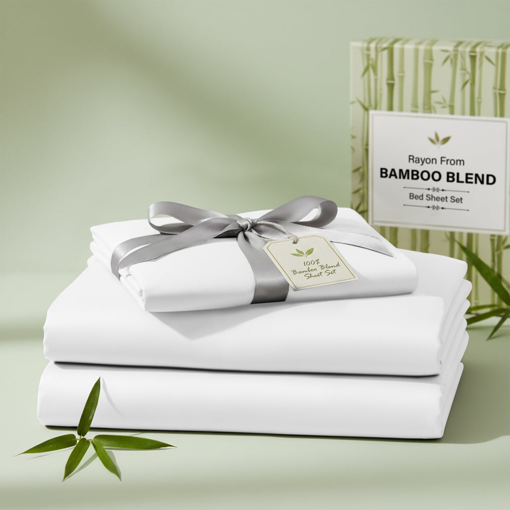 Bamboo Blend Bed Sheet Set 4 Piece 30% Bamboo Viscose 70% Polyester Cooling Deep Pocket 16 Inch Wrinkle-Resistant Moisture-Wicking Twin Full Queen King Cal King