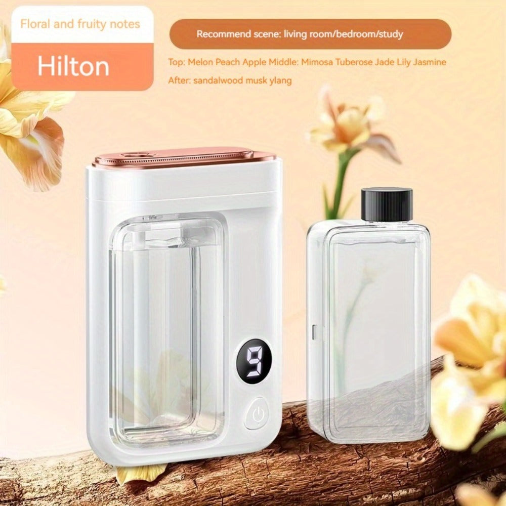 Essential Oil Aromatherapy Diffuser Set ¨C Mini Humidifier with 7 Spray Levels, 1/4/8 Hour Timer, 5.07oz Capacity, Room Decor Scent Diffuser with Hilton, Gardenia, Ocean & Shangri-La Oils