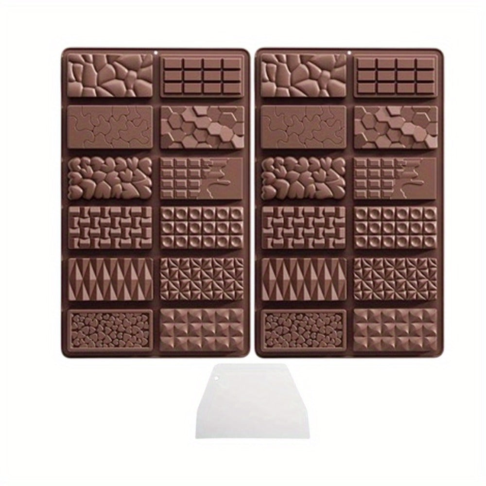 Silicone Chocolate Molds 3 Pack, 12 Cavity Food Grade BPA-Free Non-Stick Chocolate Bar Mold with Scraper, Easy Pop Out Candy Mold for Homemade Chocolate, Wax Melts, Soap, Valentine's Day, Thanksgiving