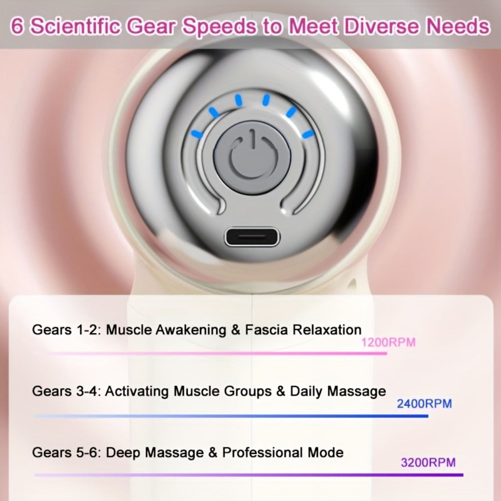 Massage Gun USB Rechargeable Handheld Percussion Massager | 9 Interchangeable Heads Deep Tissue Electric Body Massager | Cordless Muscle Recovery Tool for Men Women Athletes Gym Home Office Travel