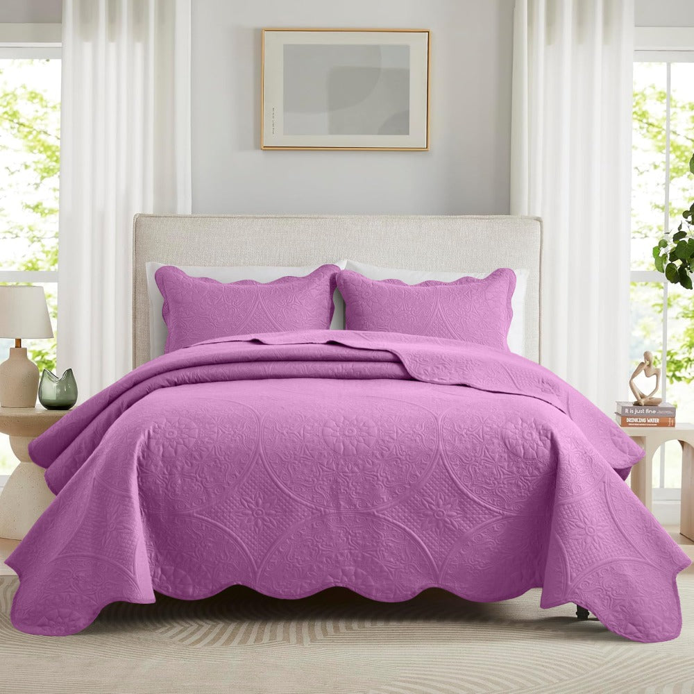 Quilted Bedspread Set 3 Piece ¨C Soft Floral Coverlet with Pillow Shams, Lightweight Breathable Quilt for Bedroom & Guest Room, All Season Bed Cover