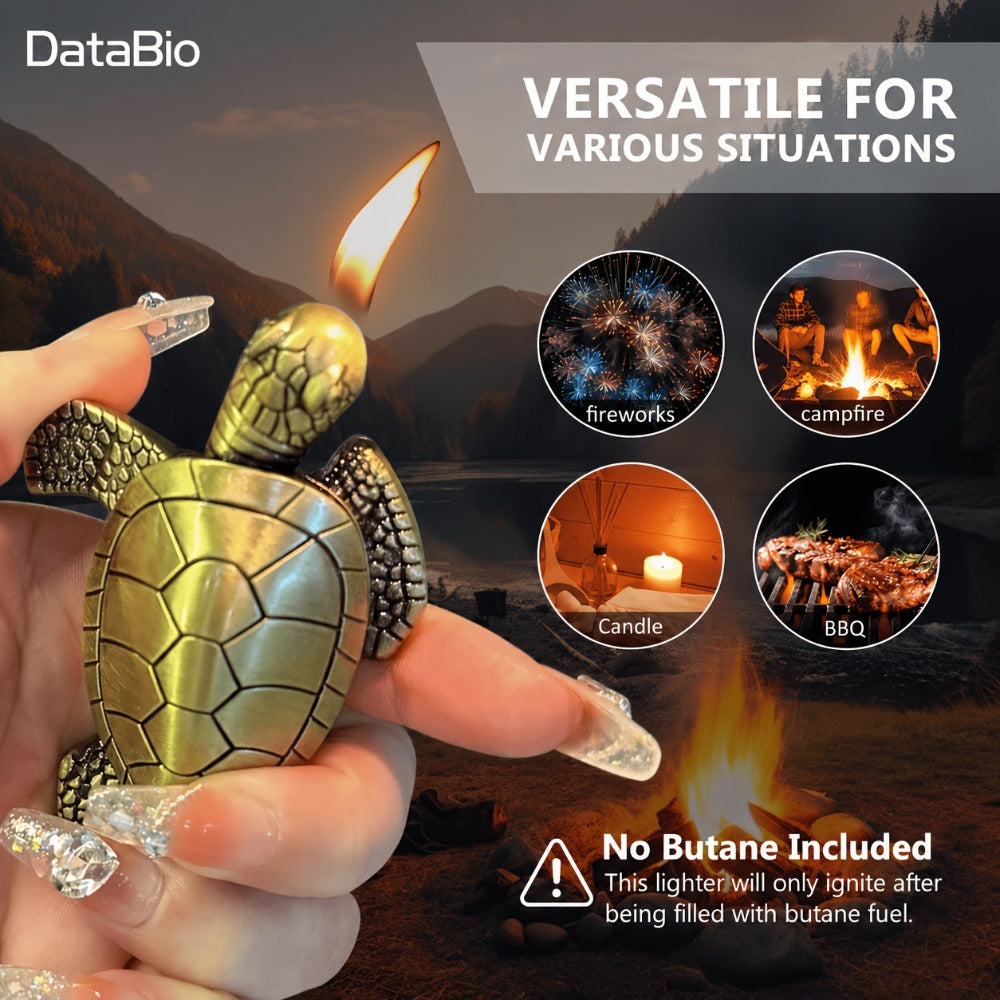 Turtle Lighter Refillable Soft Flame - Creative Novelty Butane Lighter with Adjustable Flame, Aluminum Alloy Shell, Desktop Portable Design, Cool Gift for Men, Birthday Holiday Gift, Golden & Bronze