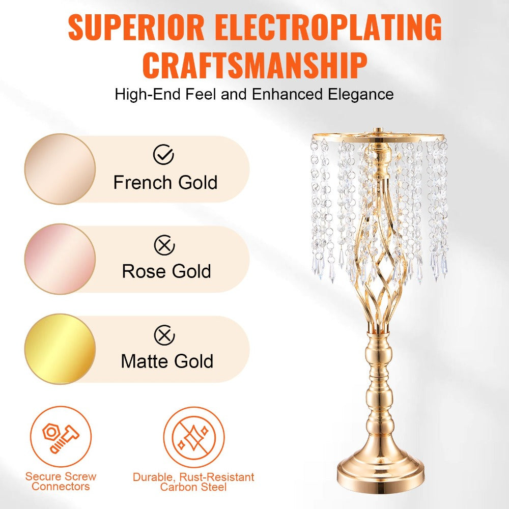 Wedding Flower Stand Vase Gold Crystal Centerpiece Tall Floral Stand for Party Table Decor Hollow Spiral Design Carbon Steel No-Tool Assembly for Weddings Events Banquets Hotels