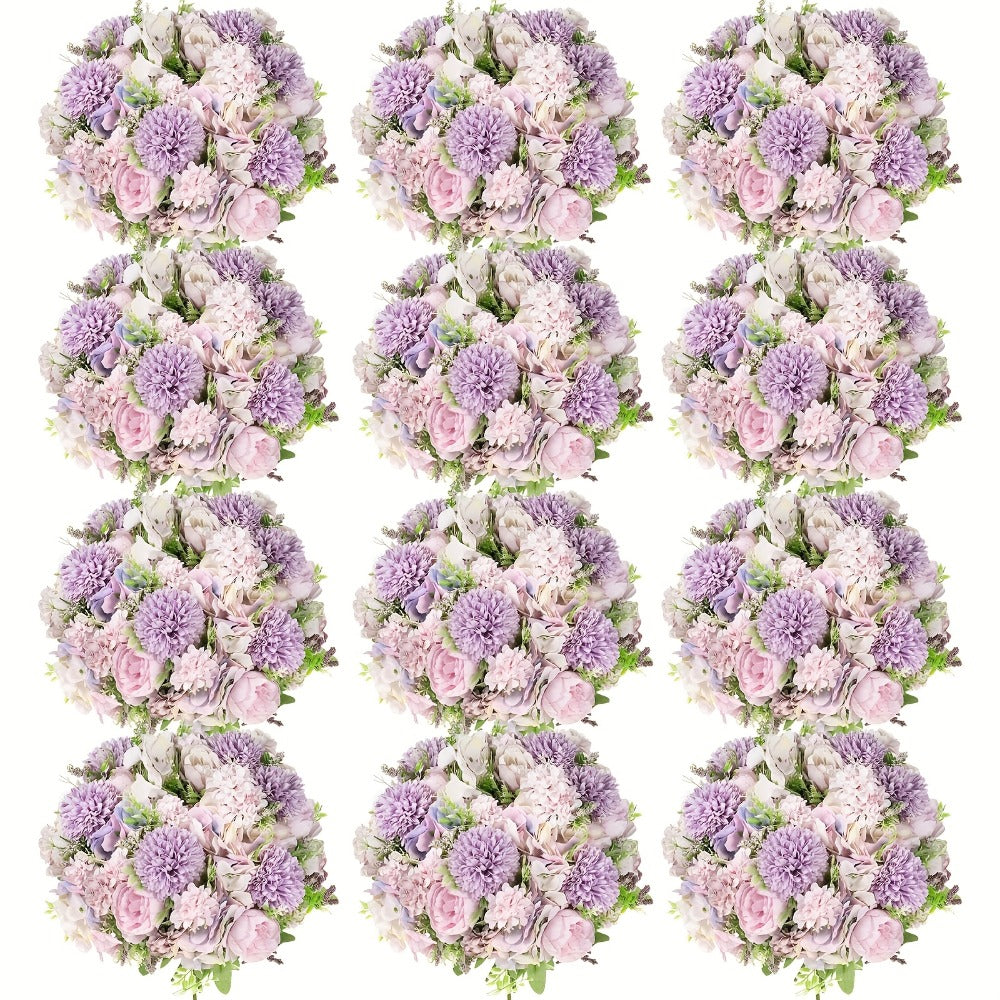 Artificial Peony Flowers 12 Bundles - Faux Peony & Hydrangea Bouquet for Wedding Centerpiece, Table Floral Arrangement, Vase Decor, Home & Holiday Decoration (Blue White, Pink, Purple, White, Green)