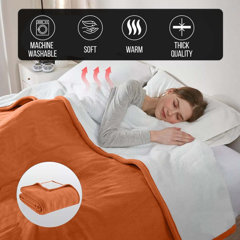 480GSM Sherpa Fleece Blanket ¨C Double-Sided Heavy Warm Throw for Couch, Bed & Travel, Reversible All Season, 13 Colors, 3 Sizes