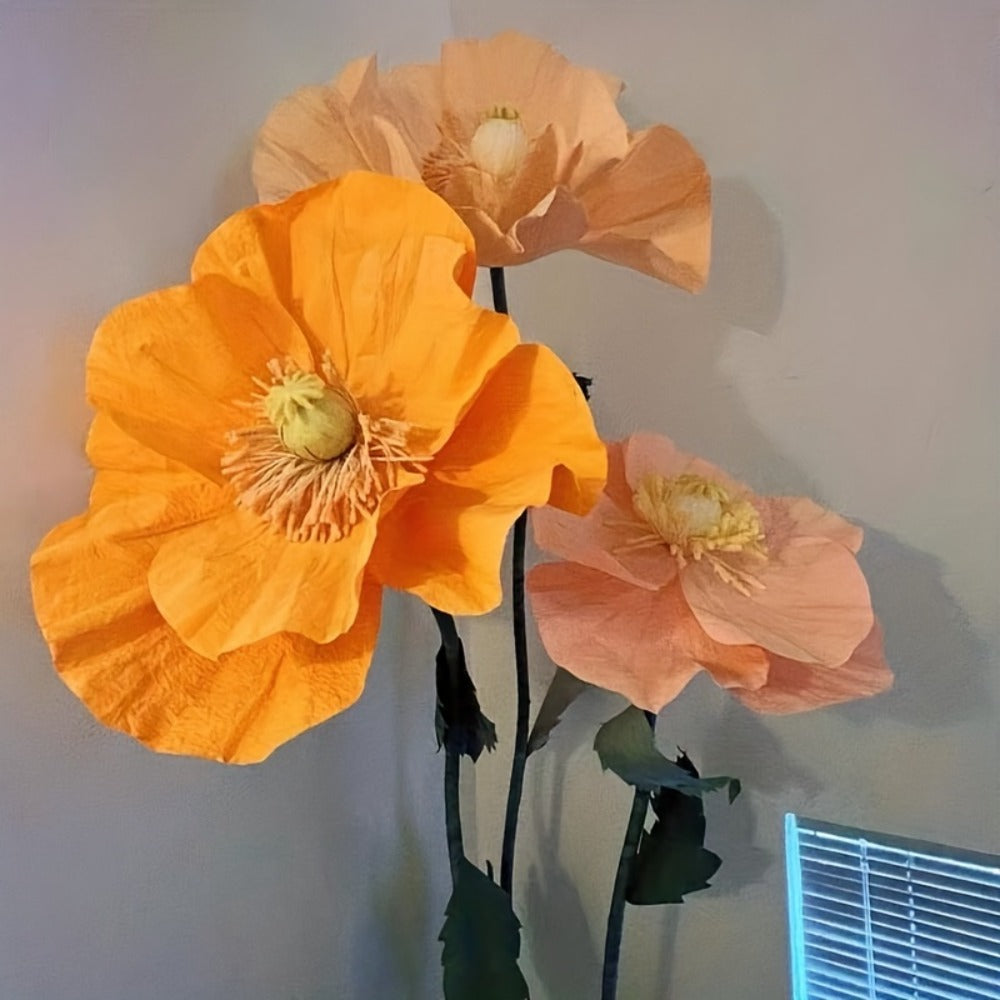 Giant Paper Poppy Artificial Flower - Super Large Floor Standing Fake Flower for Wedding Backdrop, Shop Window Display, Event & Party Decoration, Paper Art Floral Decor, Multiple Colors
